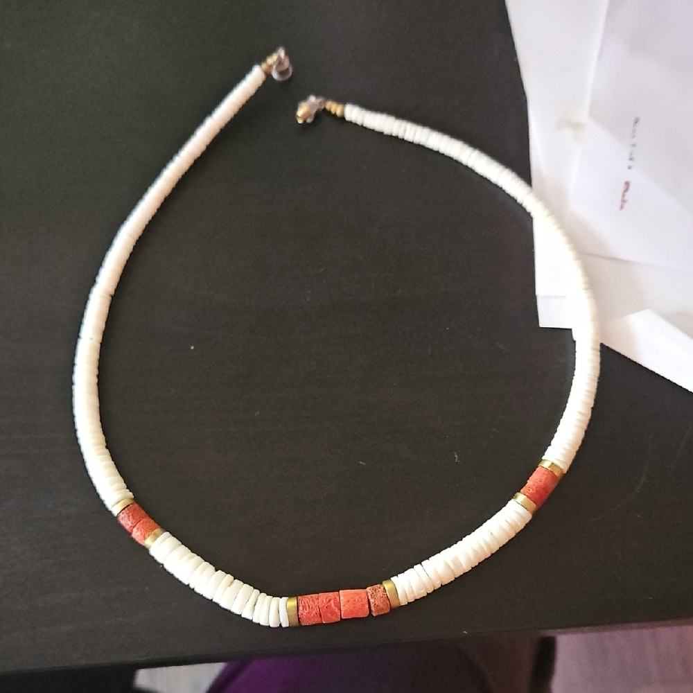 Elegant White and Red Beaded Necklace